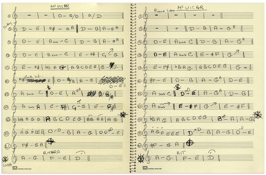 Handwritten Music for The Who's #1 Hit ''You Better You Bet'', Penned by Bass Guitarist John Entwistle